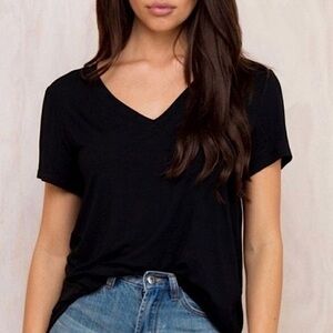 CLOTH & STONE Black Rayon V-Neck Tee SZ S